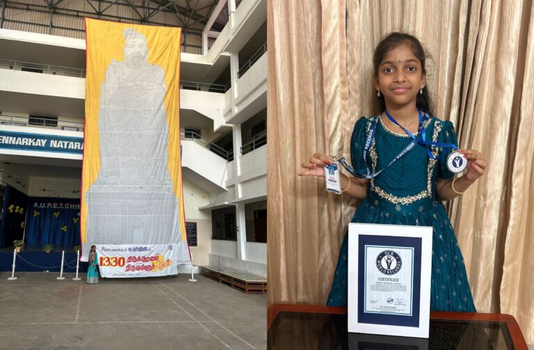 நெல்லை மாணவி 1330 திருக்குறளை கொண்டு 33 அடி உயர கதர் துணியில் ஓவியமாக வரைந்து சாதனை: டிசிபி வேர்ல்ட் ரெக்கார்ட்ஸ் உலக சாதனையாக பதிவு செய்தது....!