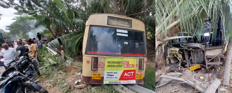 சோழவந்தான் அருகே அதிவேகமாக இயக்கிய தற்காலிக ஓட்டுனர் அரசு பேருந்து கட்டுப்பாட்டு இழந்து 10 அடி பள்ளத்தில் விழுந்ததில் 20க்கும் மேற்பட்ட பயணிகள் பலத்த காயம்