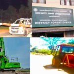 கொடைக்கானல் பண்ணைக்காடு பகுதியில் அனுமதி இல்லாமல் மரம் ஏற்றும் இயந்திரம்.