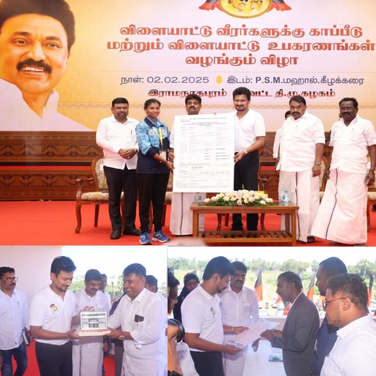 850 கபடி வீரர்களுக்கு மருத்துவ காப்பீடு மற்றும் விளையாட்டு உபகரணங்கள் தொகுப்பு வழங்கும் நிகழ்ச்சி நடைபெற்றது.