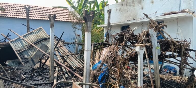 பழனி அடுத்துள்ள தெற்குத்தாதநாயக்கன்பட்டி பகுதியில் கூரை வீடு தீப்பிடித்து சேதம்.