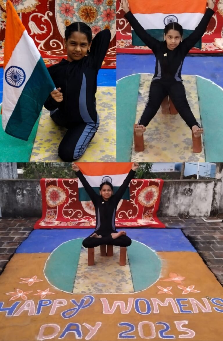 சர்வதேச மகளிர் தினத்தை முன்னிட்டு பாலியல் தடுப்பினை வலியுறுத்தி சாதனை மாணவி ஷாஜிதா தேசிய கொடியுடன் செங்கல் தாங்கலில் விழிப்புணர்வு யோகாசனம்.
