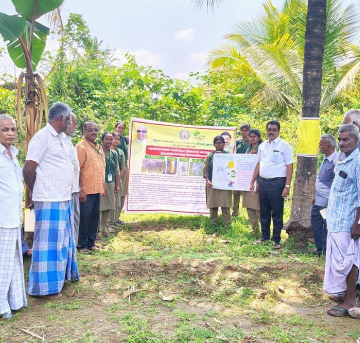 தென்னையில் ரூகோஸ் சுருள் வெள்ளை ஈ கட்டுப்பாடு குறித்தவிழிப்புணர்வு முகாம் நடைபெற்றது.