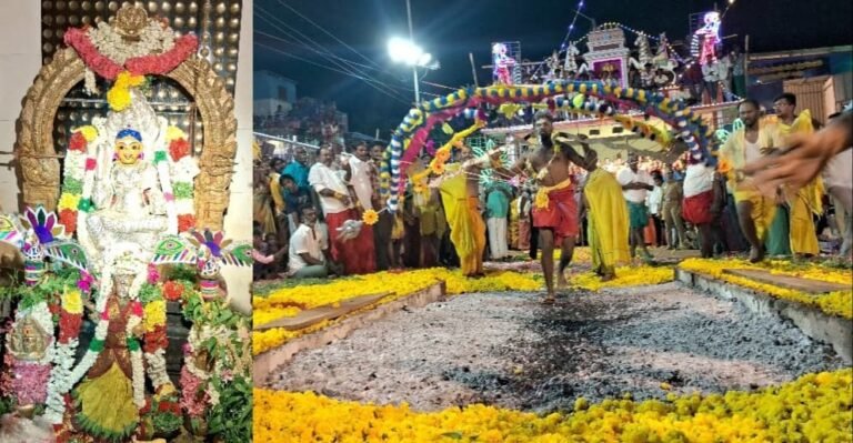 அருள்மிகு ஶ்ரீ சந்தன மாரியம்மன் கோவிலில் பூக்குழி திருவிழா - திரளான பக்தர்கள் தீ மிதித்து சுவாமி தரிசனம்: