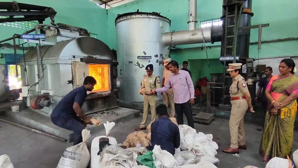 விஜயநாராயணம் அருகே 800 கிலோ கஞ்சா எரிப்பு மதுரை மாநகர கமிஷனர் தலைமையில் கஞ்சா அழிப்பு.