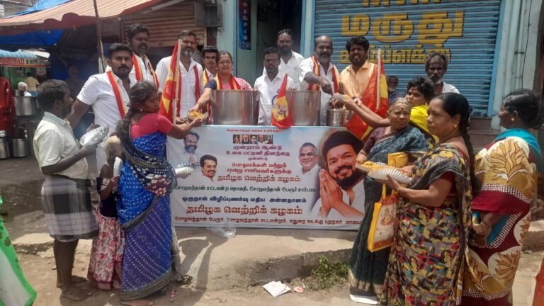 சோழவந்தானில் தமிழக வெற்றி கழகம் சார்பில் உலக பட்டினி திட்டத்தையொட்டி அன்னதானம் நடைபெற்றது