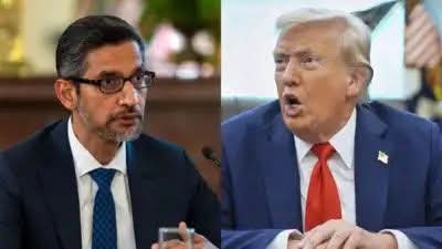 கூகுள் அமெரிக்க நிறுவனமா ? இந்திய நிறுவனமா ? சுந்தர் பிச்சைக்கு எச்சரிக்கை விடுத்த டிரம்ப்.. இந்த மிரட்டல் எல்லாம் என்கிட்ட வேண்டாம்.. எனக்கு கல்வி, அறிவு கொடுத்தது இந்தியா தான்.. நான் அமெரிக்காவுக்கு சேவை செய்யவில்லை.. மனித குலத்திற்கு சேவை செய்கிறேன்.. அதிரடி பதிலளித்த சுந்தர் பிச்சை ..!