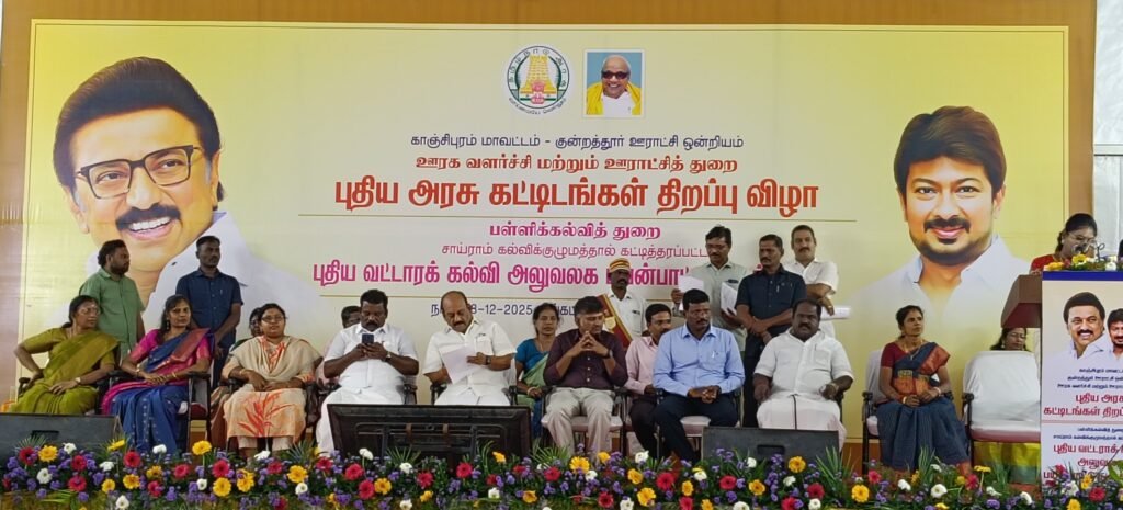 படப்பையில்-ஊரக வளர்ச்சி மற்றும் ஊராட்சித் துறை சார்பில் 1,35.96,000 மதிப்பீட்டில் அரசு கட்டிடங்கள் திறப்பு விழா மற்றும் பள்ளிக்கல்வித்துறை சார்பில் சாய்ராம் கல்வி குழுமத்தால் கட்டிதரப்பட்ட 60,00000 மதிப்பீட்டில் புதிய வட்டார கல்வி அலுவலக பயன்பாட்டு துவக்க விழா அன்பரசன் திறந்து வைத்தார்..